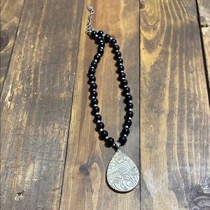 Coldwater Creek Black and Silver Necklace with Teardrop Pendant